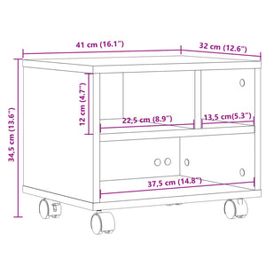 Supporto per Stampante con Ruote Rovere Fumo 41x32x34,5 cm 840615