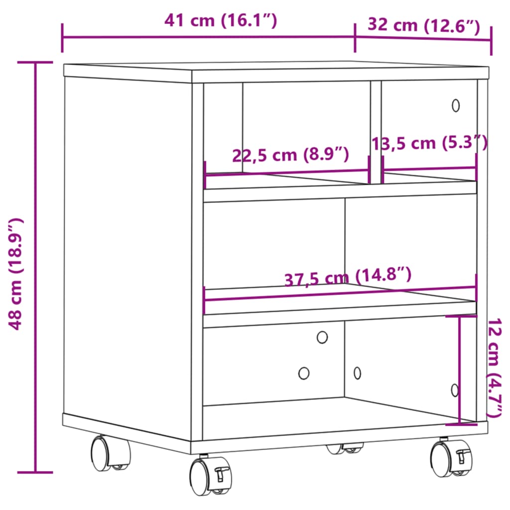 Supporto per Stampante con Ruote Bianco 41x32x48 cm 840618