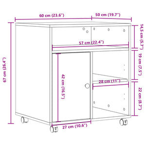 Supporto per Stampante con Ruote Rovere Sonoma 60x50x67 cm 840627