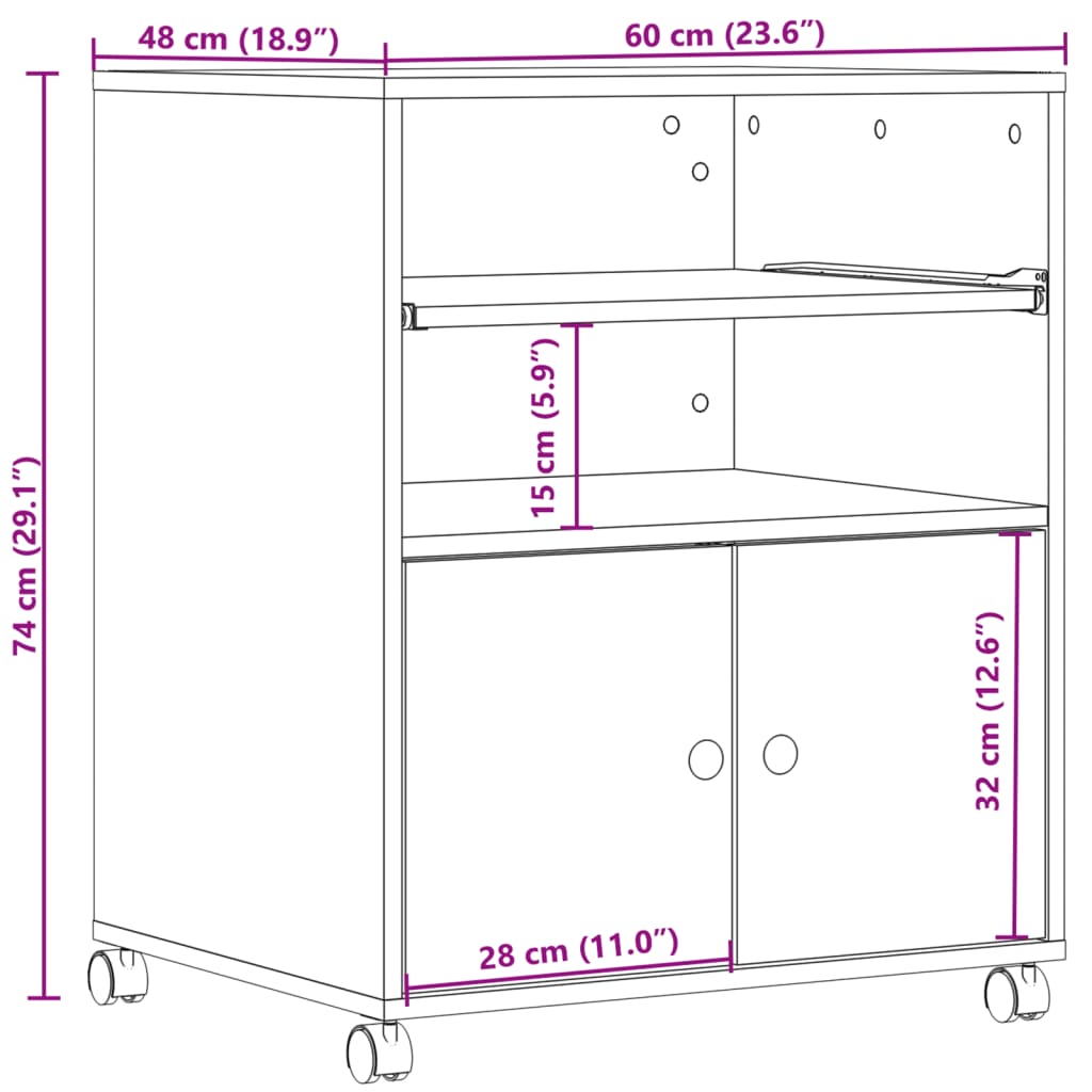 Supporto per Stampante con Ruote Nero 60x48x74 cm 840633