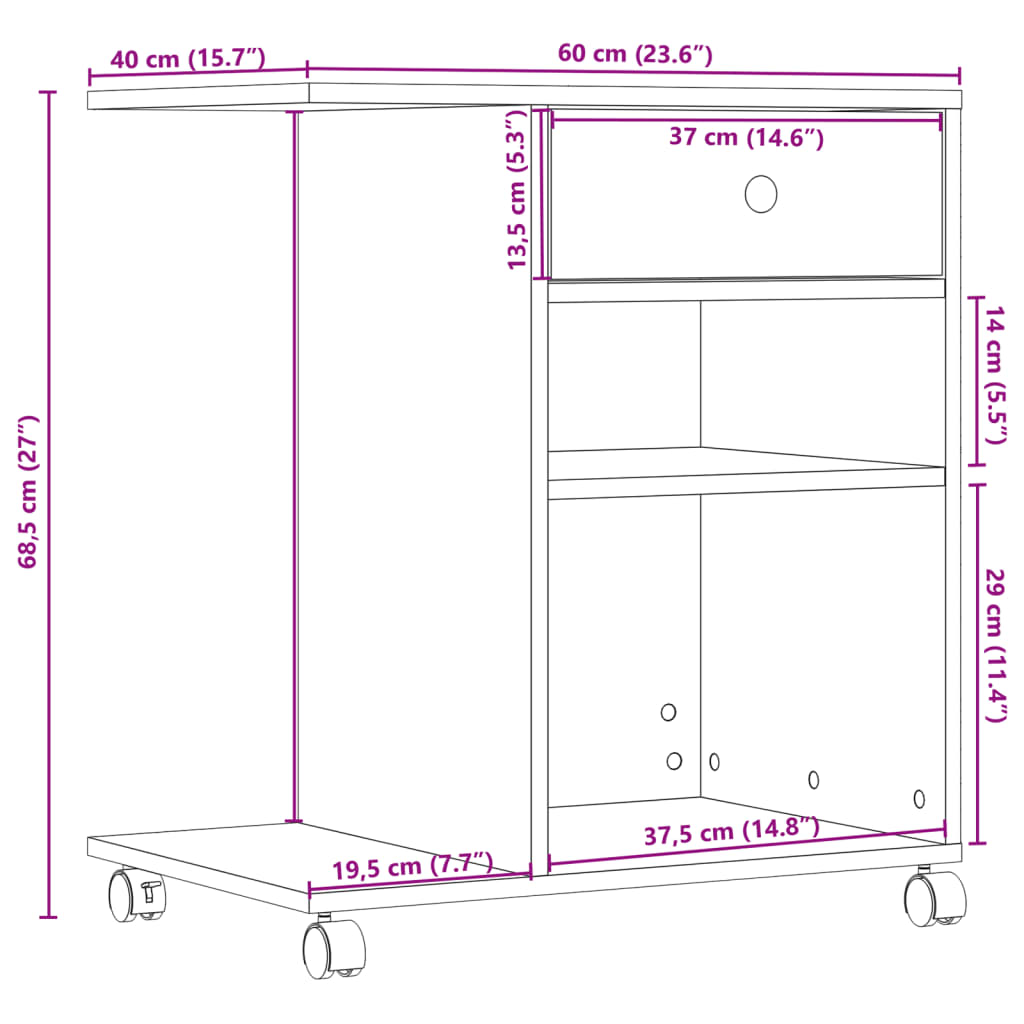 Supporto per Stampante con Ruote Bianco 60x40x68,5 cm 840639