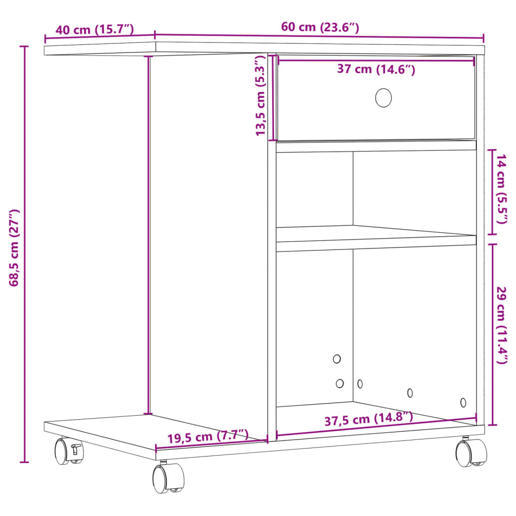 Supporto per Stampante con Ruote Nero 60x40x68,5 cm 840640