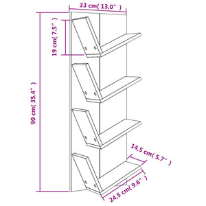 Libreria a Parete a 4 Ripiani Nera 33x16x90 cm 840717