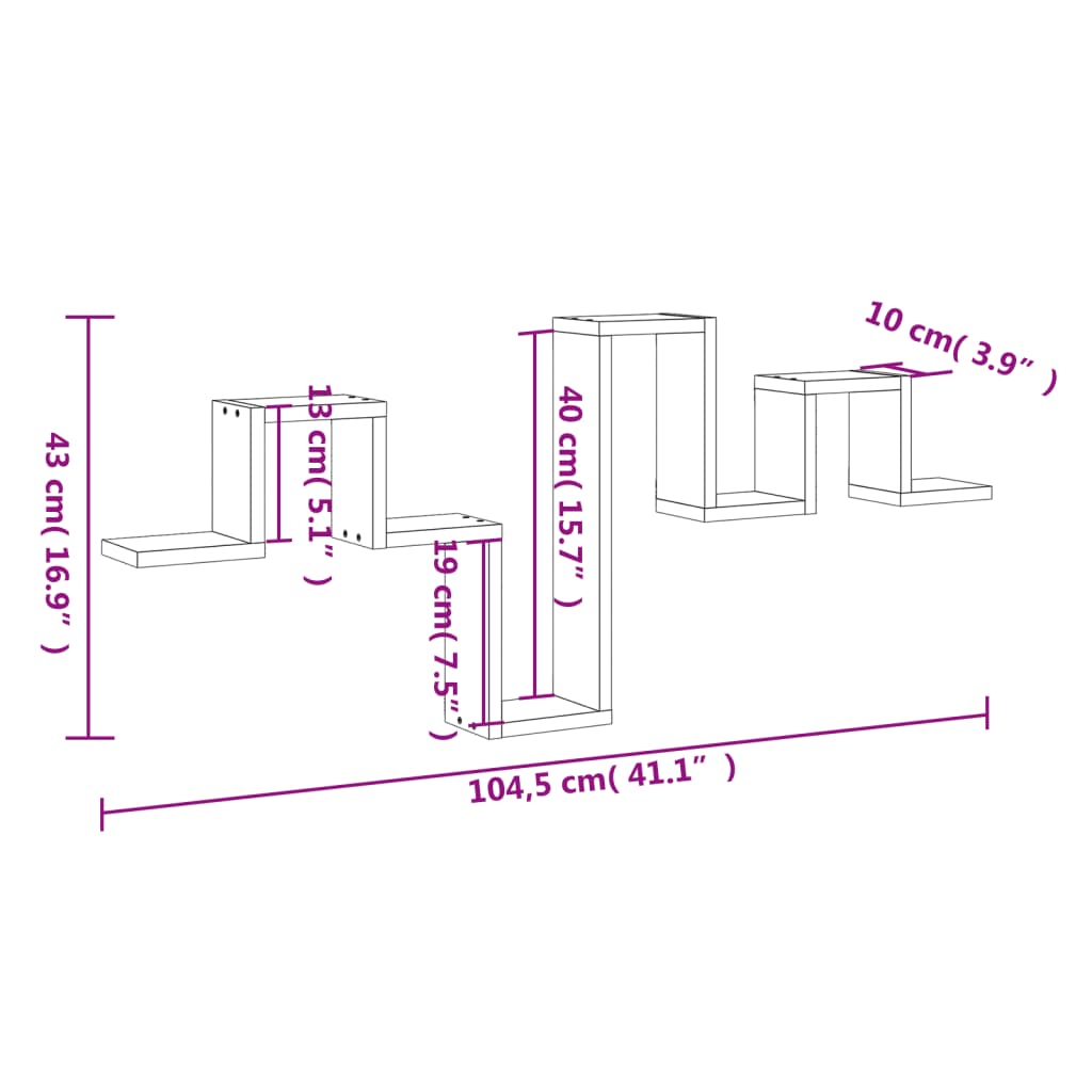 Scaffale a Muro Grigio Cemento 104,5x10x43 cm Legno Multistrato 840726