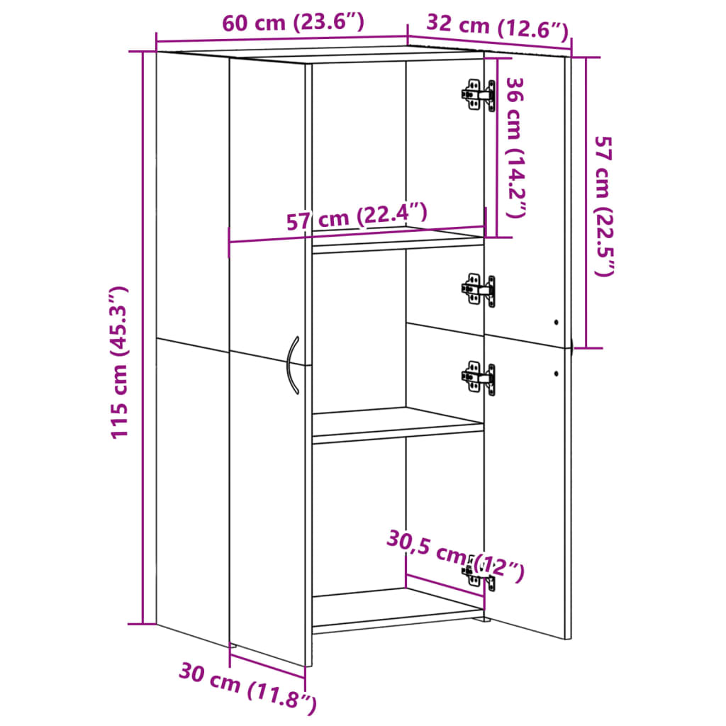 Schedario Bianco 60x32x115 cm in Legno Multistrato 840772