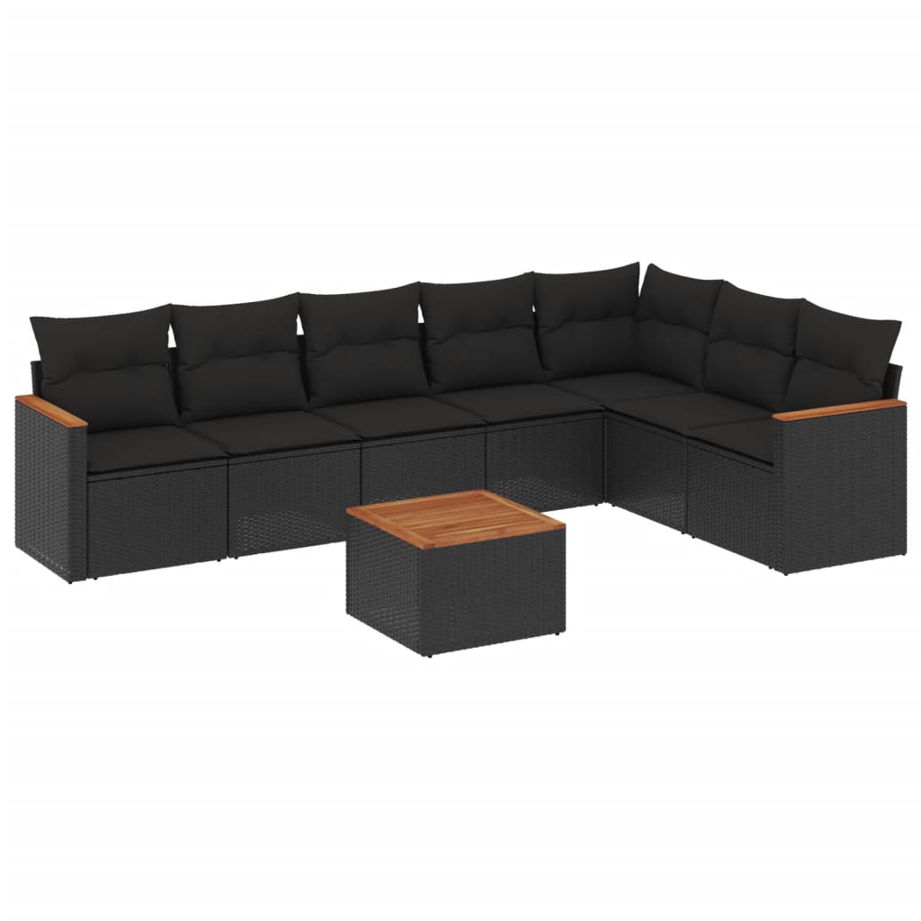 Set Divani da Giardino con Cuscini 8 pz Nero in Polyrattan 3226034