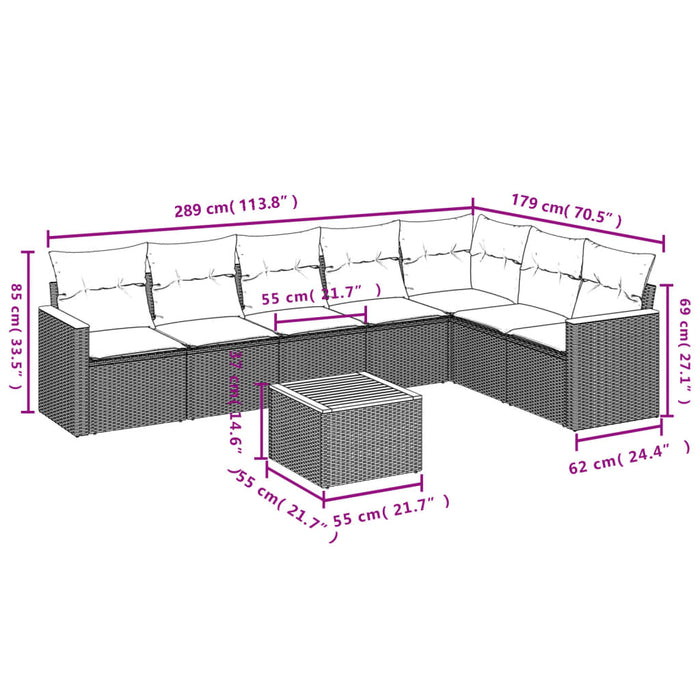 Set Divani da Giardino con Cuscini 8 pz Nero in Polyrattan 3226034