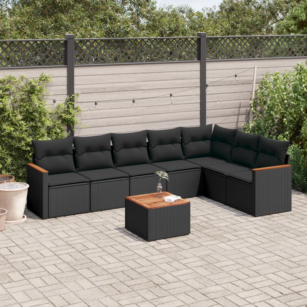 Set Divani da Giardino con Cuscini 8 pz Nero in Polyrattan 3226034