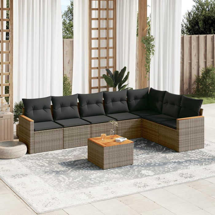 Set Divano da Giardino 8 pz con Cuscini Grigio in Polyrattan 3226039