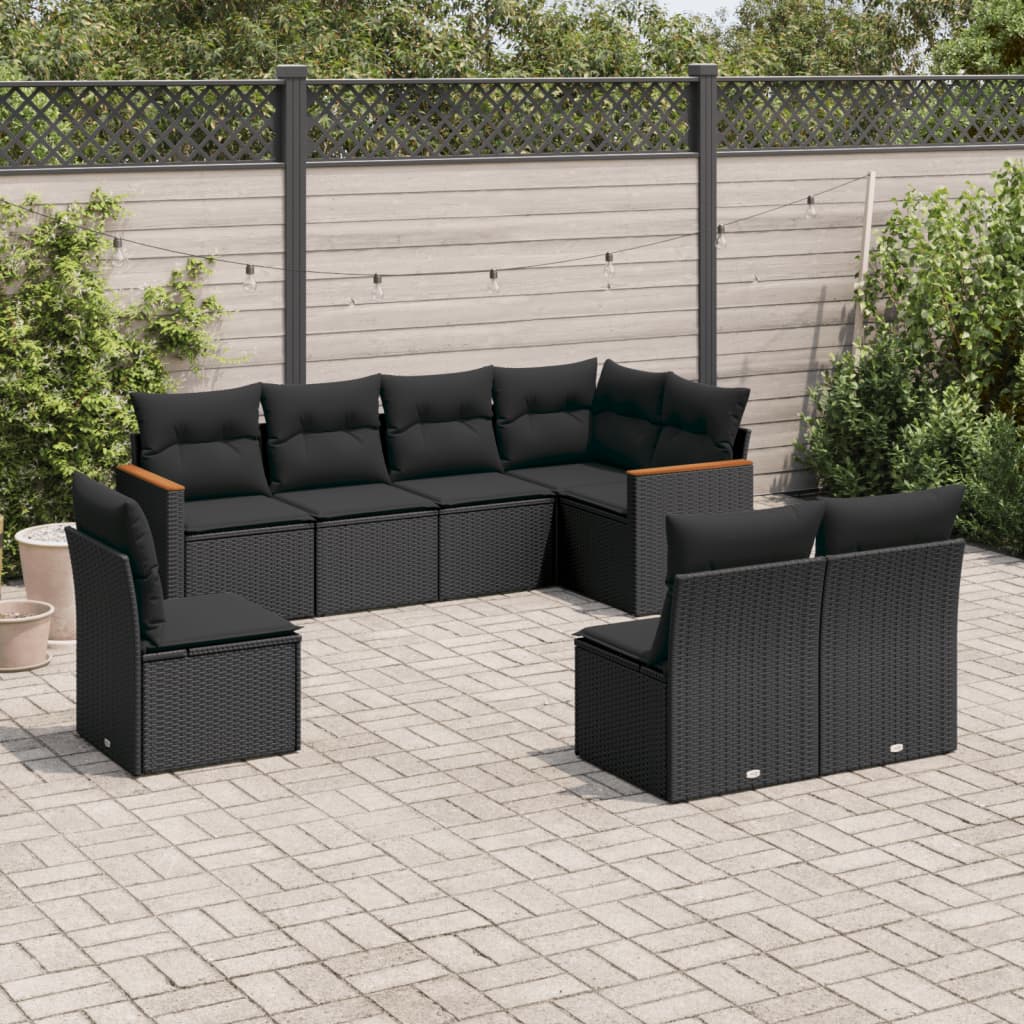 Set Divani da Giardino con Cuscini 8 pz Nero in Polyrattan 3226041