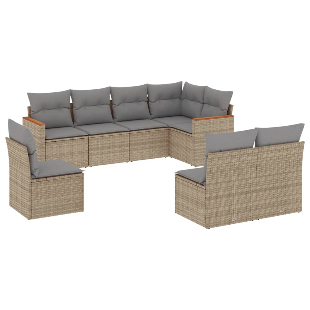 Set Divano da Giardino 8 pz con Cuscini Beige Misto Polyrattan 3226045