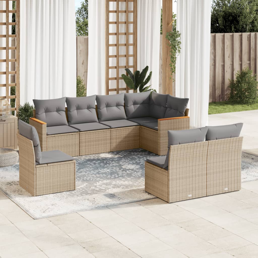 Set Divano da Giardino 8 pz con Cuscini Beige Misto Polyrattancod mxl 89073