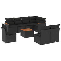 Set Divani da Giardino 9 pz con Cuscini Nero in Polyrattan 3226048