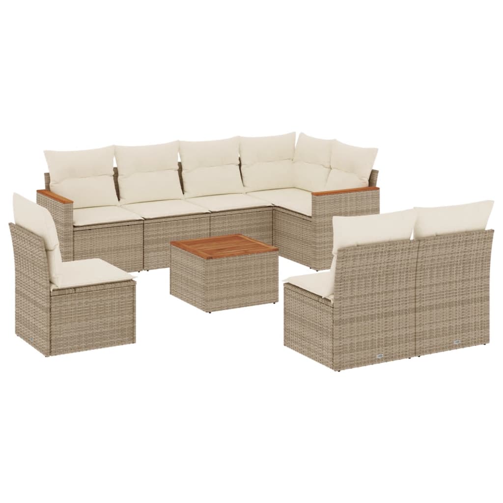 Set Divano da Giardino 9 pz con Cuscini Beige in Polyrattancod mxl 89074