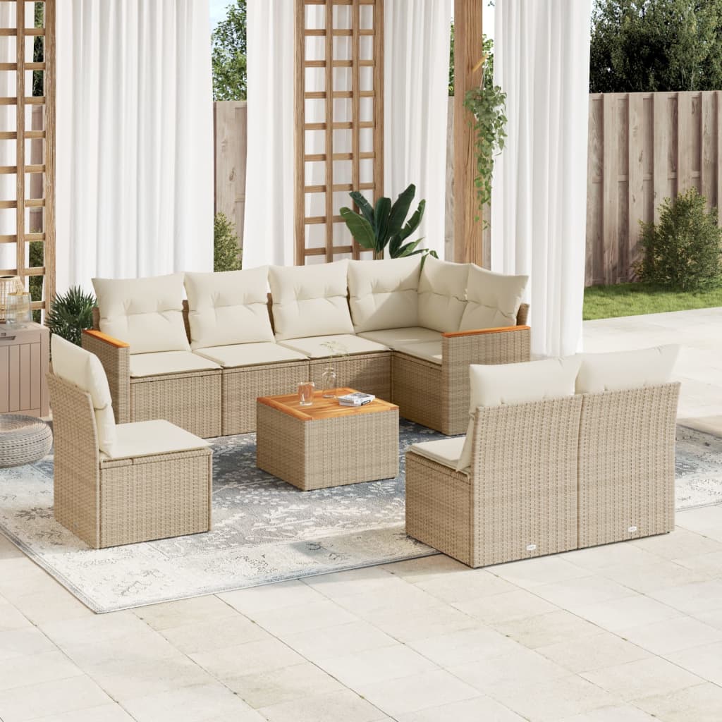 Set Divano da Giardino 9 pz con Cuscini Beige in Polyrattancod mxl 89074