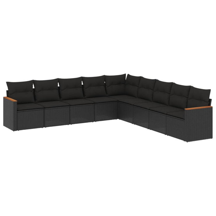 Set Divani da Giardino 9 pz con Cuscini Nero in Polyrattan 3226055