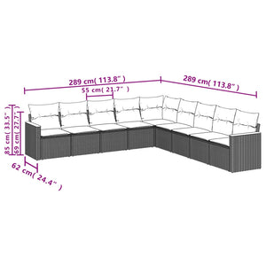 Set Divani da Giardino 9 pz con Cuscini Nero in Polyrattan 3226055