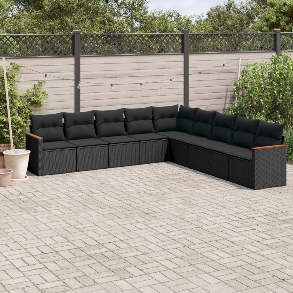 Set Divani da Giardino 9 pz con Cuscini Nero in Polyrattan 3226055