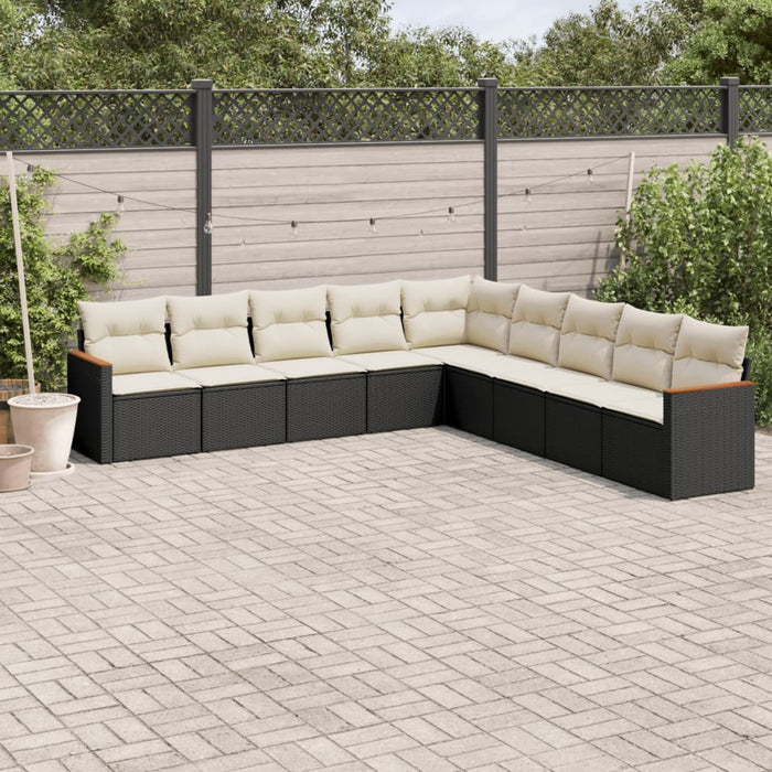 Set Divani da Giardino 9 pz con Cuscini Nero in Polyrattan 3226056