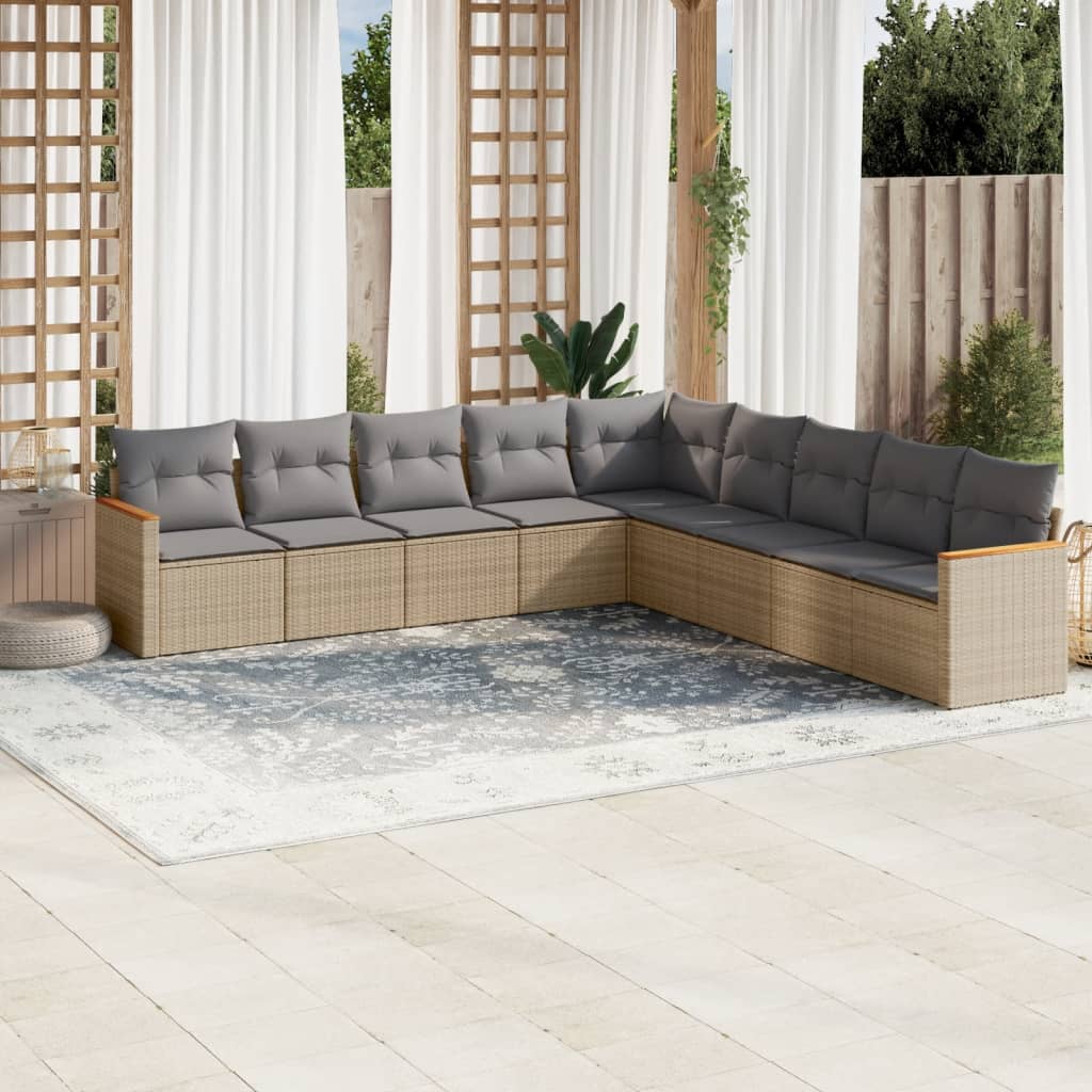 Set Divano da Giardino 9 pz con Cuscini Beige Misto Polyrattancod mxl 113064