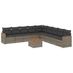 Set Divano da Giardino 10 pz con Cuscini Grigio in Polyrattancod mxl 113066