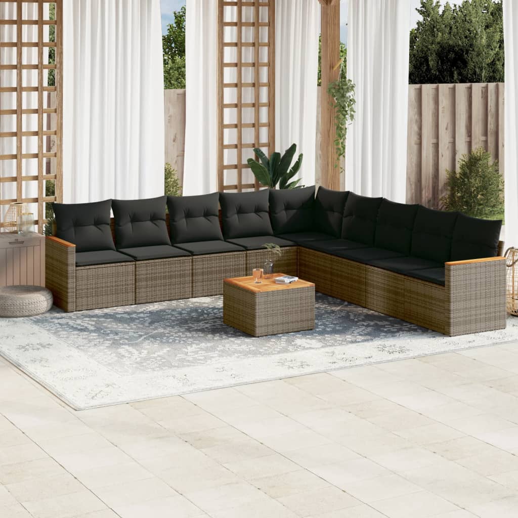 Set Divano da Giardino 10 pz con Cuscini Grigio in Polyrattancod mxl 113066