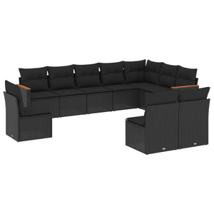 Set Divani da Giardino 10pz con Cuscini in Polyrattan Nero 3226069