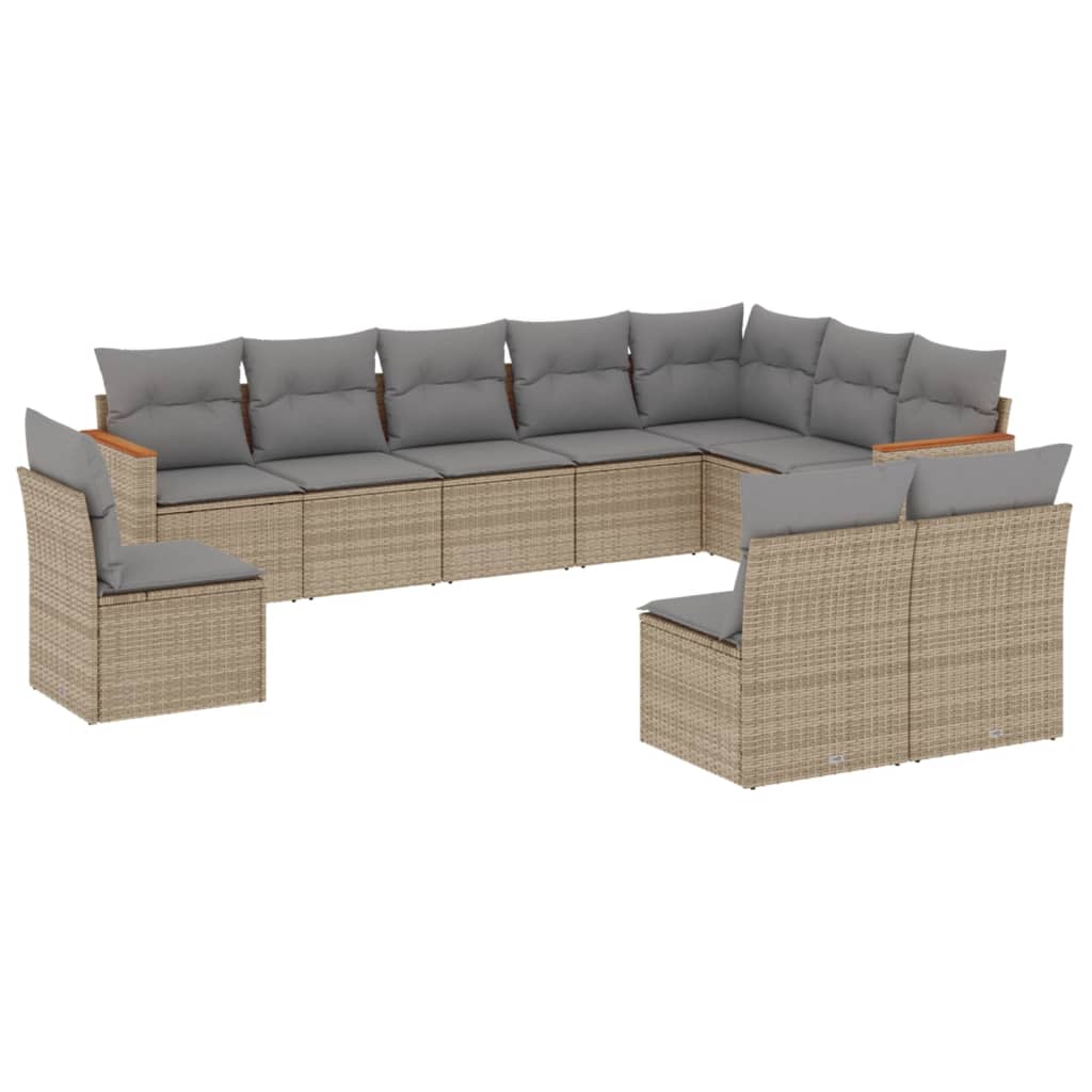 Set Divano da Giardino 10 pz con Cuscini Beige Misto Polyrattan 3226073