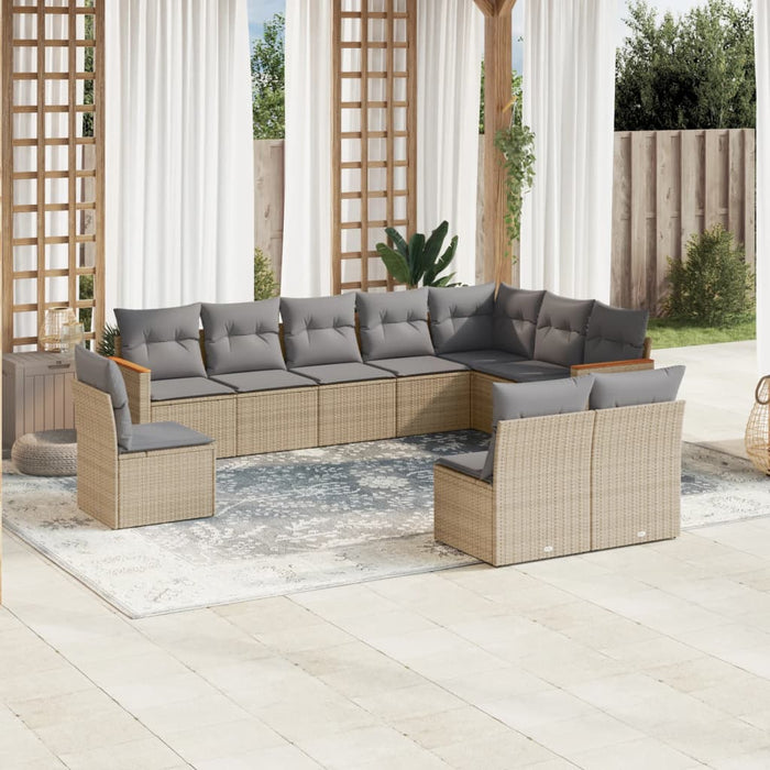 Set Divano da Giardino 10 pz con Cuscini Beige Misto Polyrattan 3226073