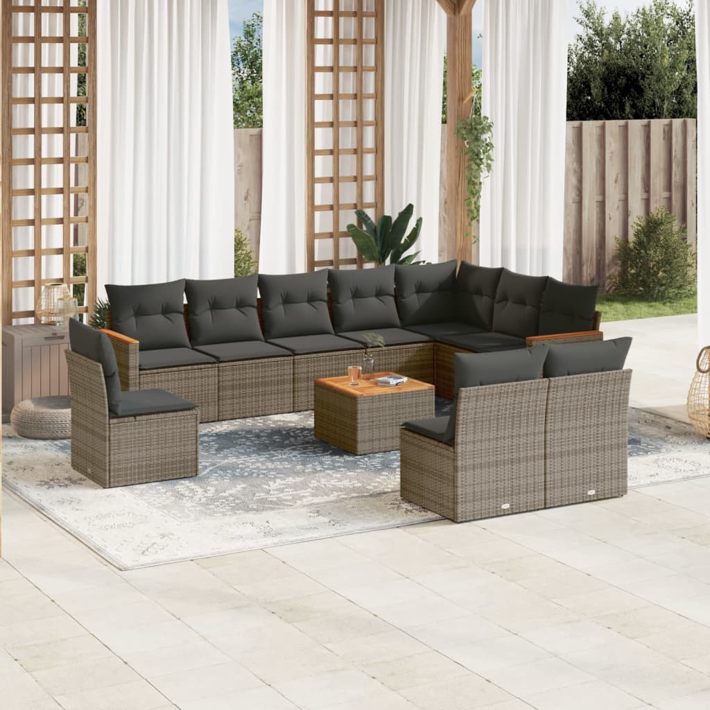 Set Divani da Giardino 11 pz con Cuscini in Polyrattan Grigio 3226081