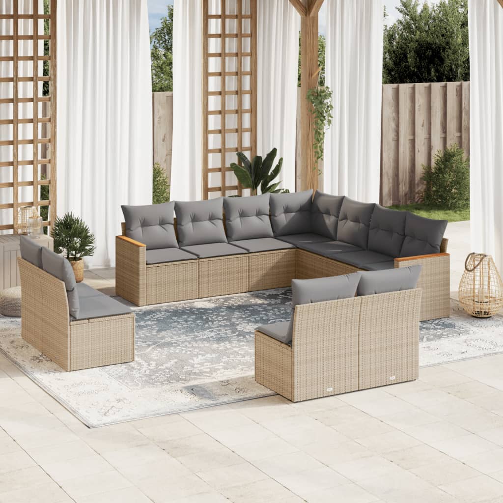 Set Divano da Giardino 11 pz con Cuscini Beige Misto Polyrattancod mxl 89075