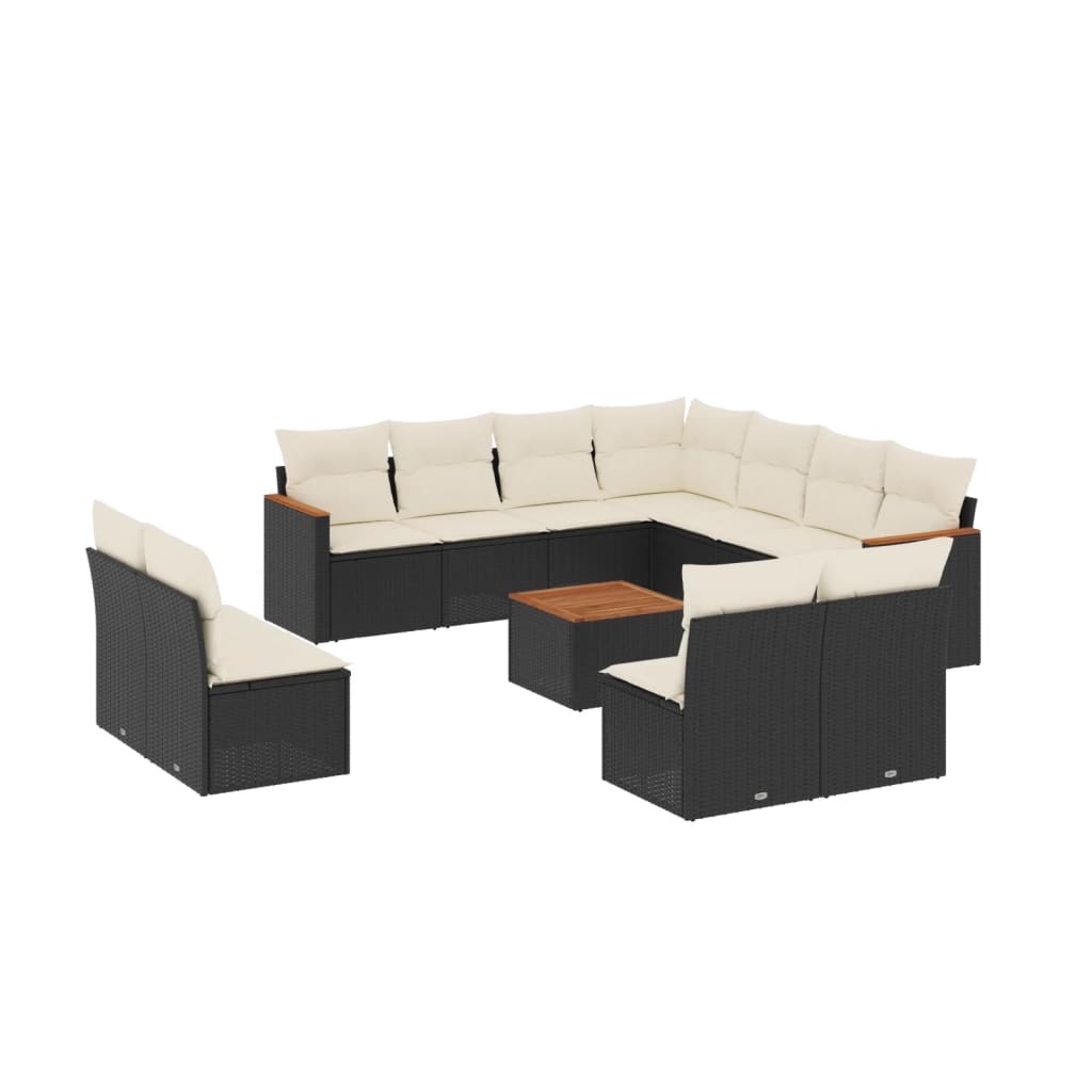 Set Divani da Giardino 12 pz con Cuscini Nero in Polyrattan 3226091