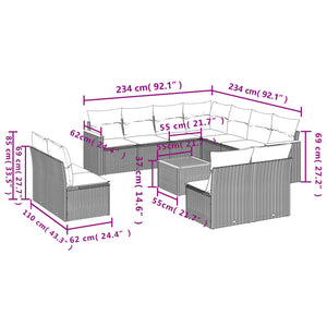 Set Divani da Giardino 12 pz con Cuscini Nero in Polyrattan 3226091