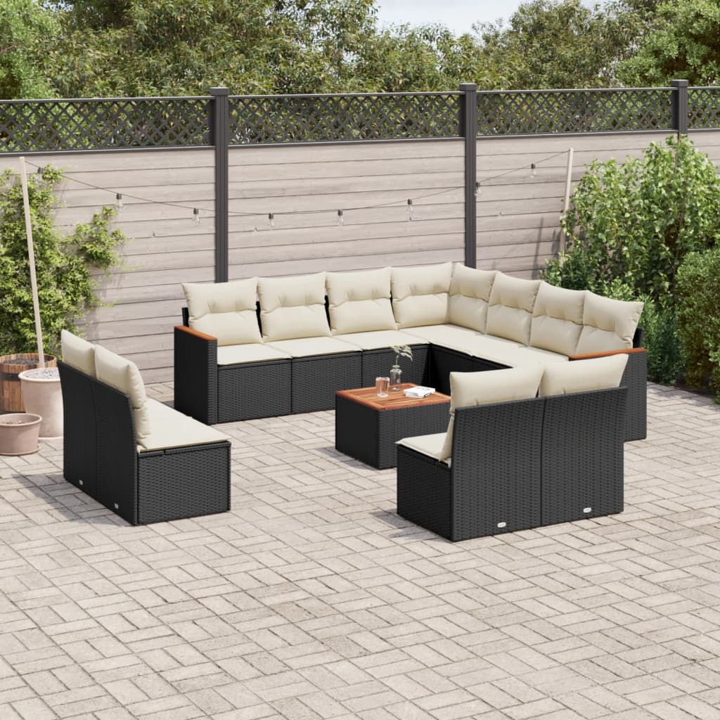 Set Divani da Giardino 12 pz con Cuscini Nero in Polyrattan 3226091