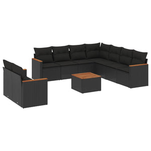 Set Divani da Giardino 10pz con Cuscini in Polyrattan Nero 3226104