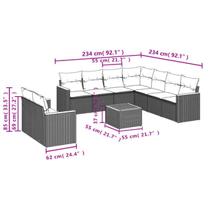 Set Divani da Giardino 10pz con Cuscini in Polyrattan Nero 3226104