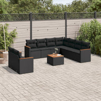 Set Divani da Giardino 10pz con Cuscini in Polyrattan Nero 3226104