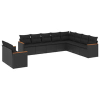 Set Divani da Giardino 10pz con Cuscini in Polyrattan Nero 3226111