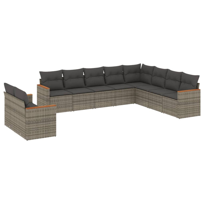 Set Divano da Giardino 10 pz con Cuscini Grigio in Polyrattan 3226116