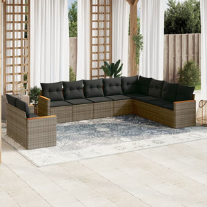 Set Divano da Giardino 10 pz con Cuscini Grigio in Polyrattan 3226116