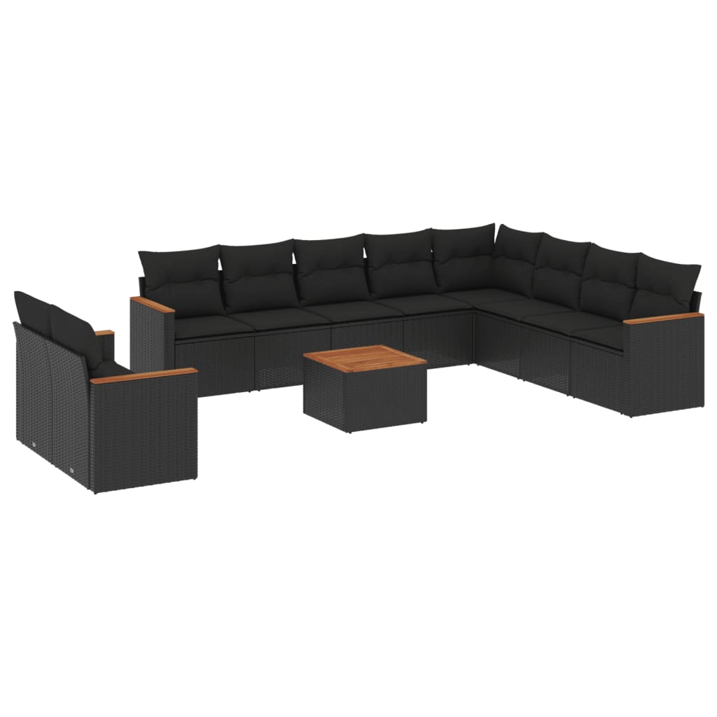 Set Divani da Giardino 11 pz con Cuscini in Polyrattan Nero 3226118