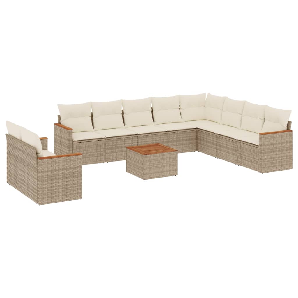 Set Divani da Giardino 11 pz con Cuscini Beige in Polyrattan 3226121