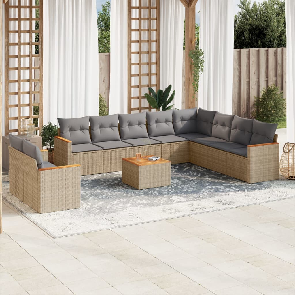 Set Divano da Giardino 11 pz con Cuscini Beige Misto Polyrattan 3226122