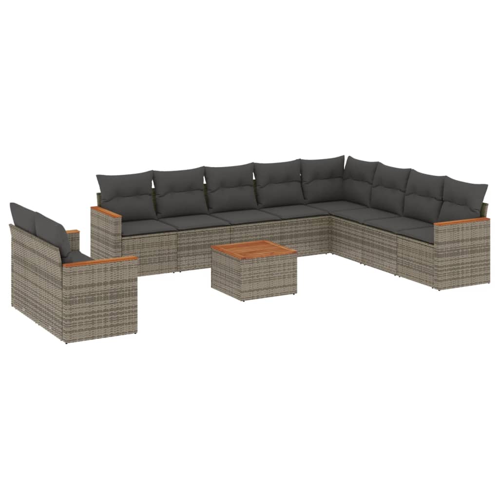 Set Divani da Giardino 11 pz con Cuscini in Polyrattan Grigio 3226123