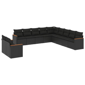 Set Divani da Giardino 11 pz con Cuscini in Polyrattan Nero 3226125