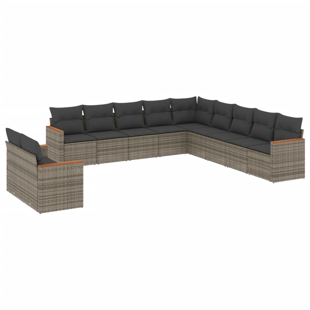 Set Divani da Giardino 11 pz con Cuscini in Polyrattan Grigio 3226130