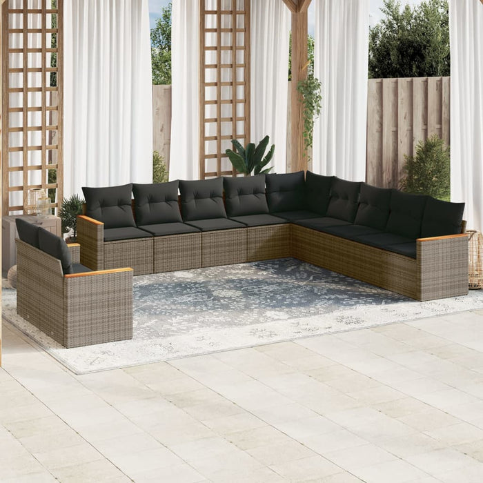 Set Divani da Giardino 11 pz con Cuscini in Polyrattan Grigio 3226130