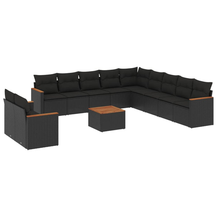 Set Divani da Giardino 12 pz con Cuscini Nero in Polyrattan 3226132