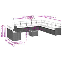 Set Divani da Giardino 12 pz con Cuscini Nero in Polyrattan 3226132