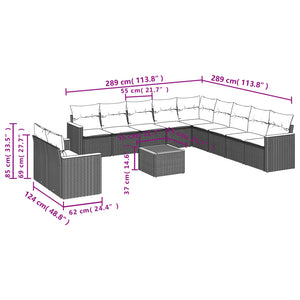 Set Divani da Giardino 12 pz con Cuscini Nero in Polyrattan 3226132